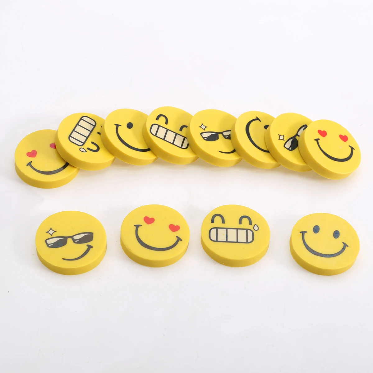 

Mayitr 12pcs/pack Round Mini Emoji Rubber Cute Yellow Smile Face Pencil Eraser Students Stationery Gift Children Random Type