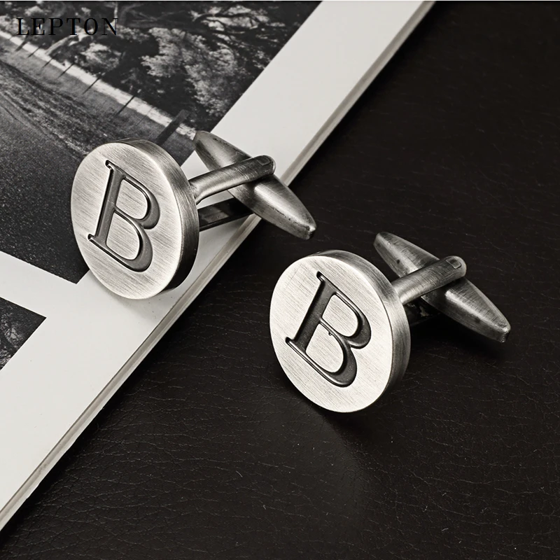 

Lepton Letters B of an alphabet Cufflinks For Mens Antique Silver plated Round Letters B cuff links Men shirt cuffs Cufflinks