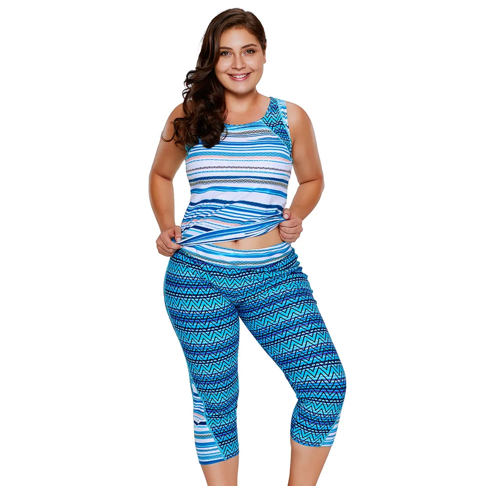PLUSLAND Summer Sexy Women Multiple Zigzag Print Tankini and Capris Set Low Waist Plus Size Two-Piece Separates Bathing Suits
PLUSLAND Summer Sexy Women Multiple Zigzag Print Tankini and Capris Set Low Waist Plus Size Two-Piece Separates Bathing Suits