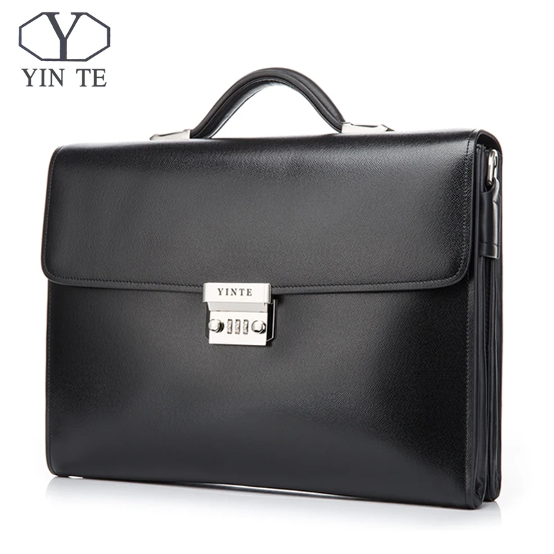 

YINTE Leather Men's Briefcases Classic Leather Business Men's Working Bag Fashion Messenger Handbag Totes Portfolio Men T8383-6