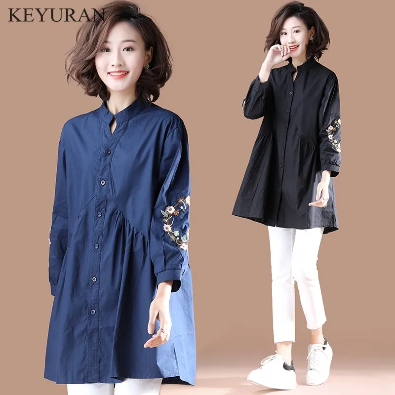 Plus Size L-5XL Long Sleeve Blouses Women 2019 Flower Embroidered Khaik & Black & Dark Blue Shirt Spring & Autumn Ladies Tops
Plus Size L-5XL Long Sleeve Blouses Women 2019 Flower Embroidered Khaik & Black & Dark Blue Shirt Spring & Autumn Ladies Tops