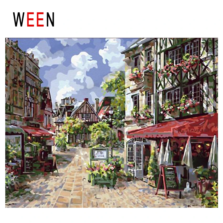 WEEN Town Street Diy Painting By Numbers Abstract Store Oil On Canvas Sunny Day Cuadros Decoracion Acrylic Home Decor | Дом и сад