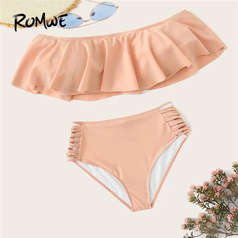 Romwe Sport Off The Shoulder Top Bikini Set With Ladder Cutout Bottoms Pink Ruffle Trim Wireless Swim Suits High Waist Swimsuit
Romwe Sport Off The Shoulder Top Bikini Set With Ladder Cutout Bottoms Pink Ruffle Trim Wireless Swim Suits High Waist Swimsuit