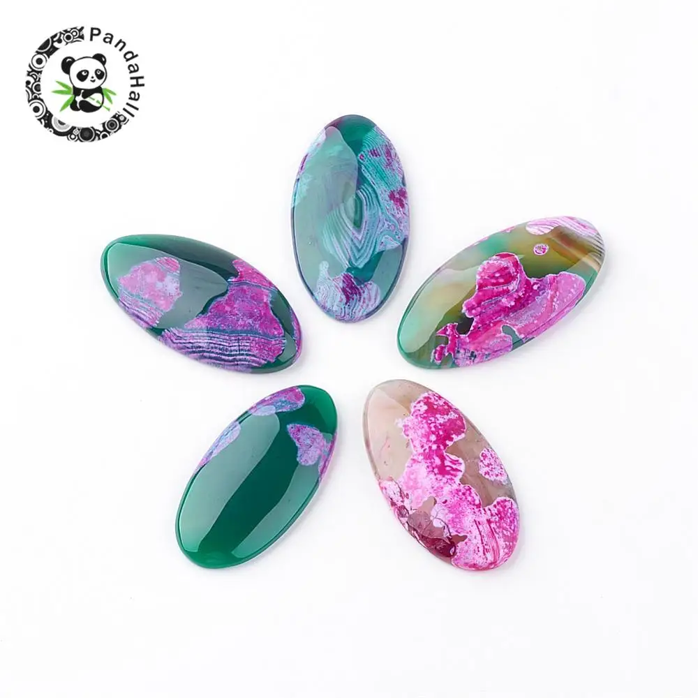 5pcs Dyed Natural Brazilian Agate Cabochons, Oval, Mixed Color of Random, Size: about 46~48mm long, 22~24mm wide, 5~8mm thick.
5pcs Dyed Natural Brazilian Agate Cabochons, Oval, Mixed Color of Random, Size: about 46~48mm long, 22~24mm wide, 5~8mm thick.