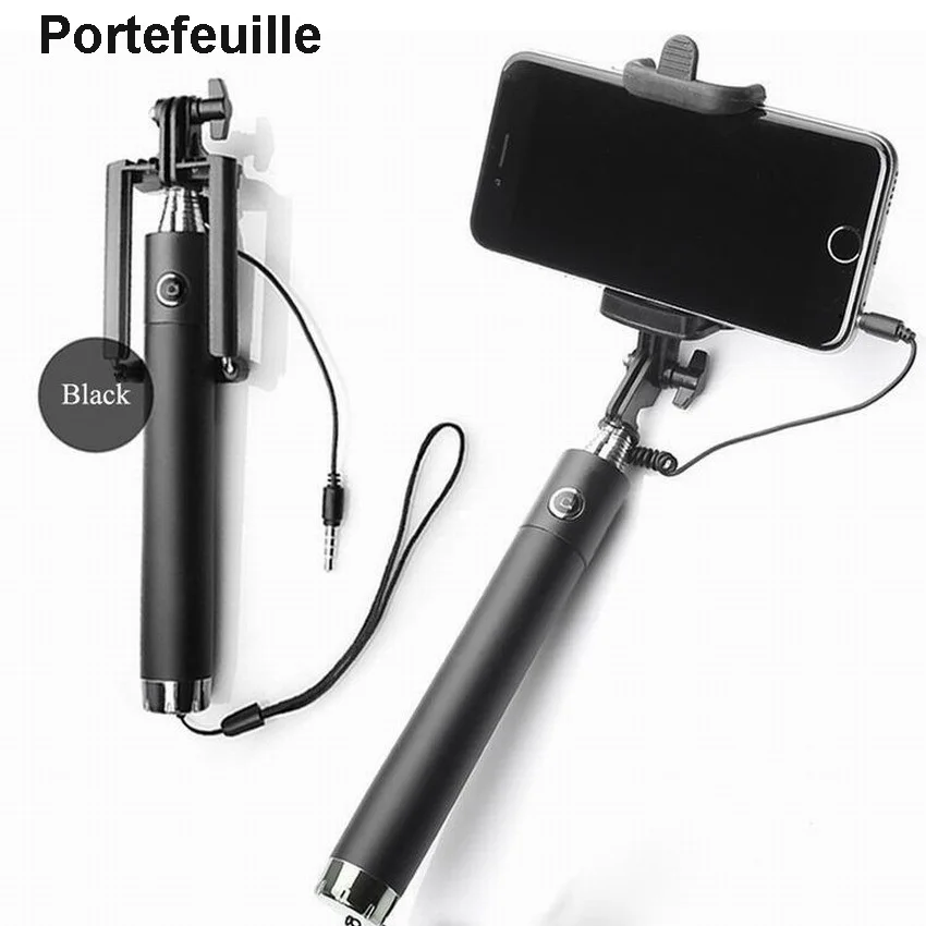 Portefeuille Selfie Stick Handheld Extended Monopod UNIVERSAL Stand for iPhone 6 S 6s Plus SE Galaxy S7 S6 Edge S8 Mobile Holder (1)