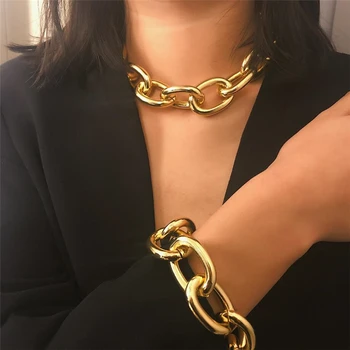 Heavy Miami Cuban Link Chain Bracelet Necklace Set Gold silver color Choker Hip hop Women Punk Necklaces WNW114
Heavy Miami Cuban Link Chain Bracelet Necklace Set Gold silver color Choker Hip hop Women Punk Necklaces WNW114