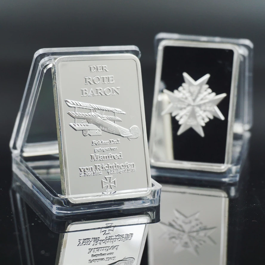 New 999 Silver-Plated DER ROTE BARON Bullion Bar Red Baron Germany Bar Replica Coin Souvenir gifts
New 999 Silver-Plated DER ROTE BARON Bullion Bar Red Baron Germany Bar Replica Coin Souvenir gifts
