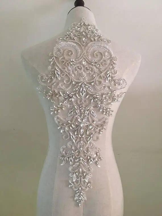 

Big Rhinestone Collar Applique, Crystal Bodice Applique For Wedding Dress Altering, Handmade DIY Supplies