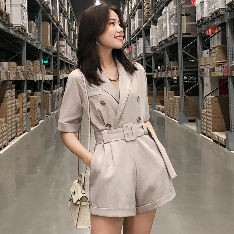 Fashion Fake two pieces Jumpsuits womens Turn-down Collar short sleeve Wide leg jumpsuit female Elegant lady office Overalls
Fashion Fake two pieces Jumpsuits womens Turn-down Collar short sleeve Wide leg jumpsuit female Elegant lady office Overalls