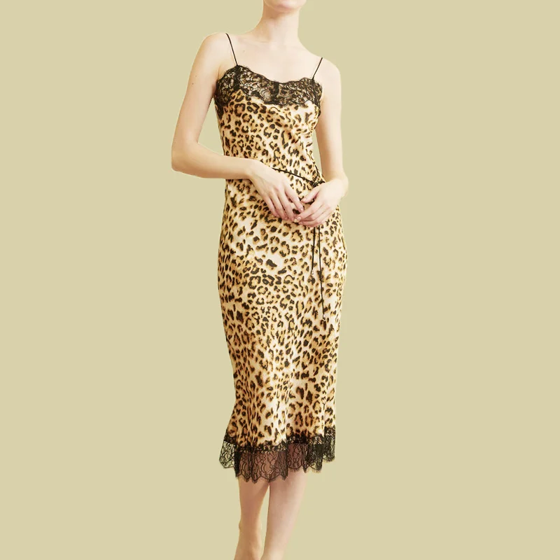 Women Sexy Satin Silk Leopard Printing Skirts Dropshipping Sleepwear Lounge Lace Long Home Party Night Dress Nightgown For Women
Women Sexy Satin Silk Leopard Printing Skirts Dropshipping Sleepwear Lounge Lace Long Home Party Night Dress Nightgown For Women