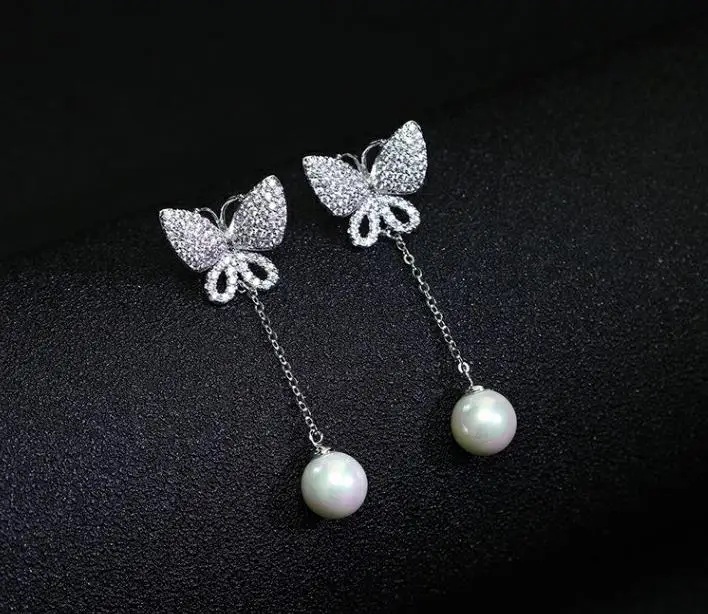 AAA Crystal Zircon Butterfly Pearl Stud Earring Long Tassel Women Butterfly 925 Silver Earring AP Design Bridal Jewelry Gift
AAA Crystal Zircon Butterfly Pearl Stud Earring Long Tassel Women Butterfly 925 Silver Earring AP Design Bridal Jewelry Gift