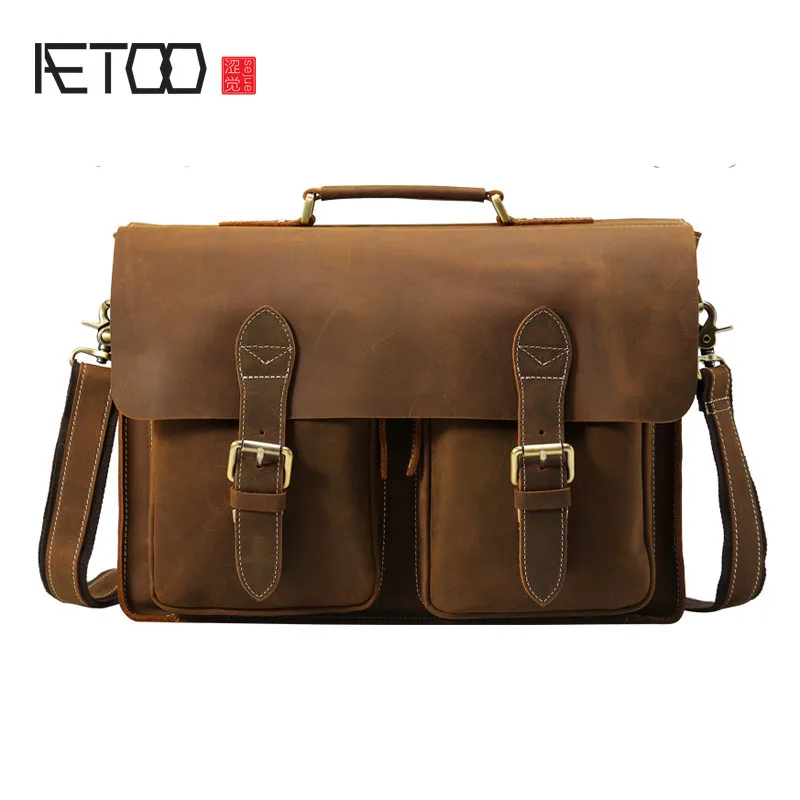 

AETOO Tide cow British wind handmade mad horse leather hand messenger business package men briefcase leather computer bag