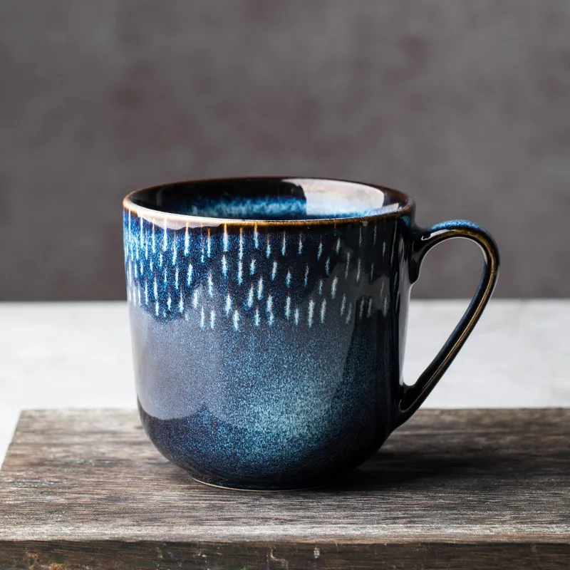 Фото Керамическая кружка в стиле ретро синяя кофейная чашка простой - купить