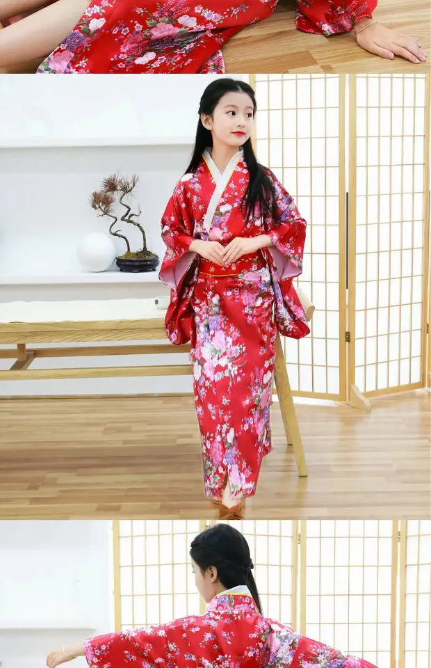 Japanese Baby Girl Kimono Robe Cute Kid Yukata with Belt Kids Dance