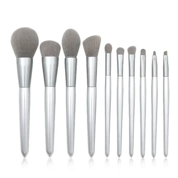 Fashion Durable Ladies Make Up Tools 10pcs Silver Vonical Handle Grey Mouthpiece Wooden Handle Makeup Daily Foundation Brush Set
Fashion Durable Ladies Make Up Tools 10pcs Silver Vonical Handle Grey Mouthpiece Wooden Handle Makeup Daily Foundation Brush Set