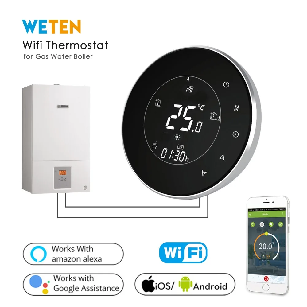 Smart Wifi Wireless Thermostat for Water Gas Boiler Heating Programmable Thermostat App Voice Control with Alexa Google Home 
Smart Wifi Wireless Thermostat for Water Gas Boiler Heating Programmable Thermostat App Voice Control with Alexa Google Home