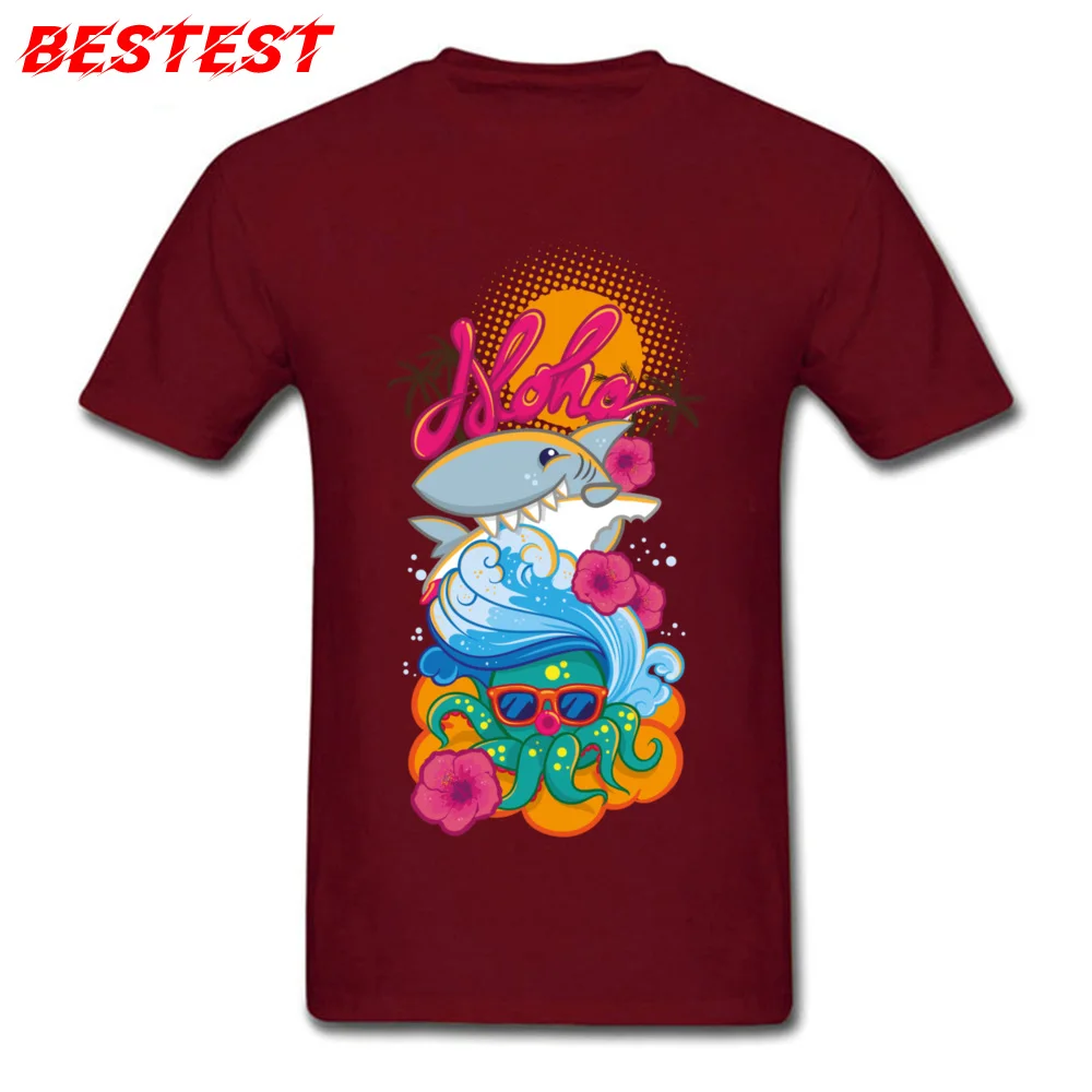 Summer Tshirts 2018 New Round Neck Aloha 100% Cotton Men Tops Tees Summer Short Sleeve Tops Shirt Wholesale Aloha maroon