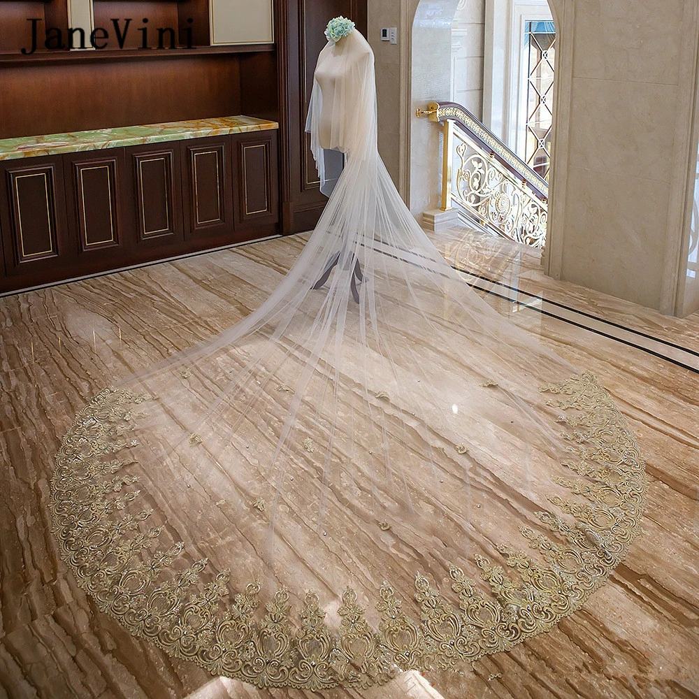 JaneVini Luxurious Beaded Wedding Veils with Comb Two Layers Gold Lace Appliques Edge Ivory Tulle Bridal Veils for Wedding Dress
JaneVini Luxurious Beaded Wedding Veils with Comb Two Layers Gold Lace Appliques Edge Ivory Tulle Bridal Veils for Wedding Dress