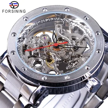 Forsining Silver Skeleton Wristwatches Black Red Pointer Silver Stainless Steel Belt Automatic Watches for Men Transparent Watch
Forsining Silver Skeleton Wristwatches Black Red Pointer Silver Stainless Steel Belt Automatic Watches for Men Transparent Watch