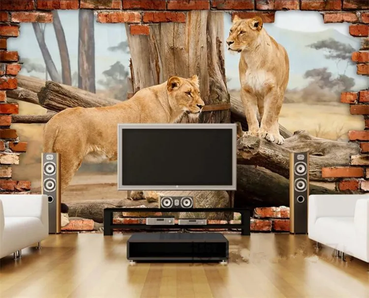 

Photo Wallpaper Modern Creative Animal Lions Broken Wall Mural Living Room TV Sofa Backdrop Wall Fresco Papel De Parede 3D Sala