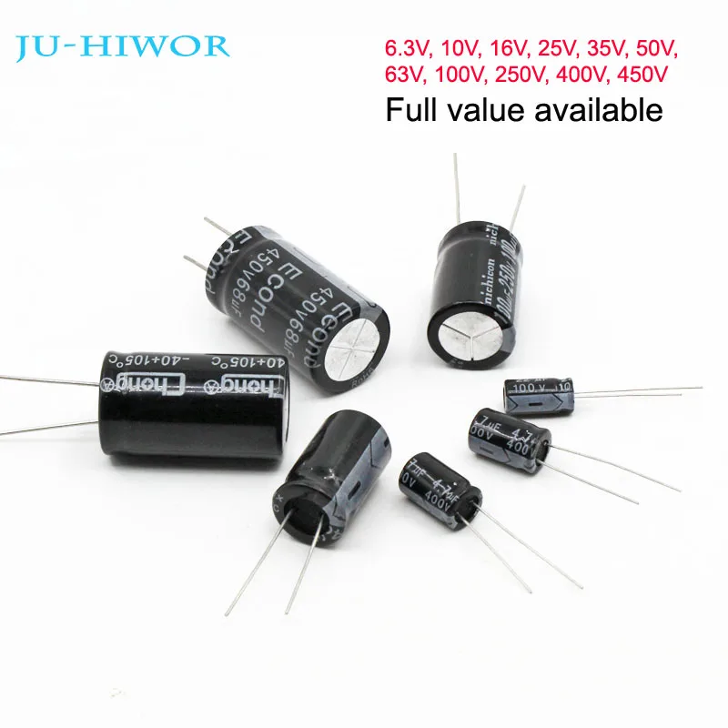 Full Value Aluminum Electrolytic Capacitor 6.3V 10V 16V 25V 35V 50V 63V 100V 250V 400V 450V 10uF to 1000uF 1000uF to 4700uF
Full Value Aluminum Electrolytic Capacitor 6.3V 10V 16V 25V 35V 50V 63V 100V 250V 400V 450V 10uF to 1000uF 1000uF to 4700uF