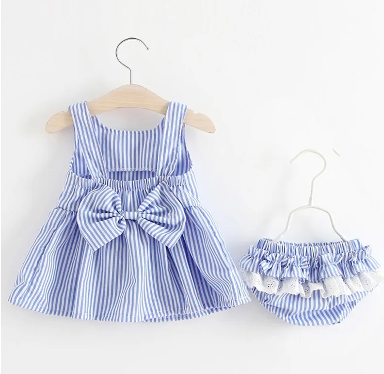 docotor akio 2pcs Baby Girls Summer Rainbow Set Stripe Bowknot Straps Top+Tutu Lace Dress