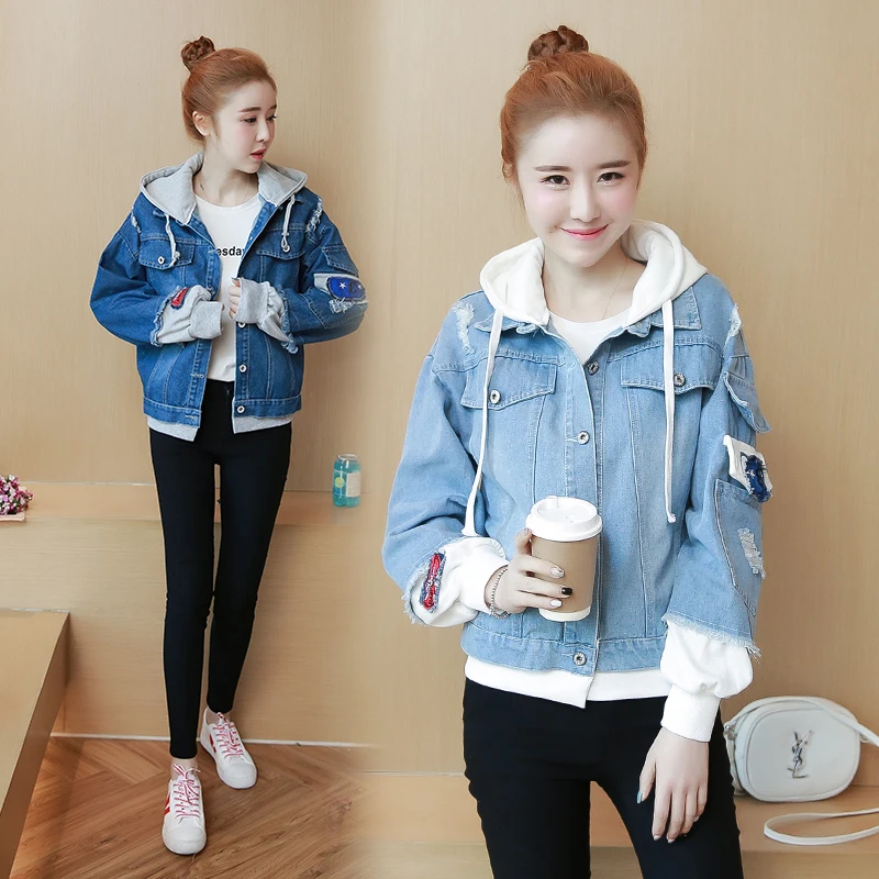 Oversized New Short Denim Jacket Women Harajuku Hooded Hole Single-Breasted Fake Two Loose Outwear Jacket Female Top Casual
Oversized New Short Denim Jacket Women Harajuku Hooded Hole Single-Breasted Fake Two Loose Outwear Jacket Female Top Casual