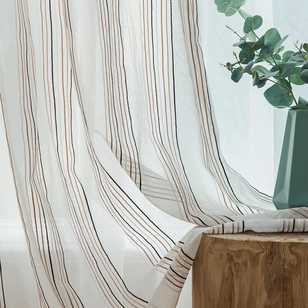 Single Panels Modern Multicolor Tulle Curtains For Living Room Decoration Polyester Cotton Striped Kitchen Curtains Sheers
Single Panels Modern Multicolor Tulle Curtains For Living Room Decoration Polyester Cotton Striped Kitchen Curtains Sheers