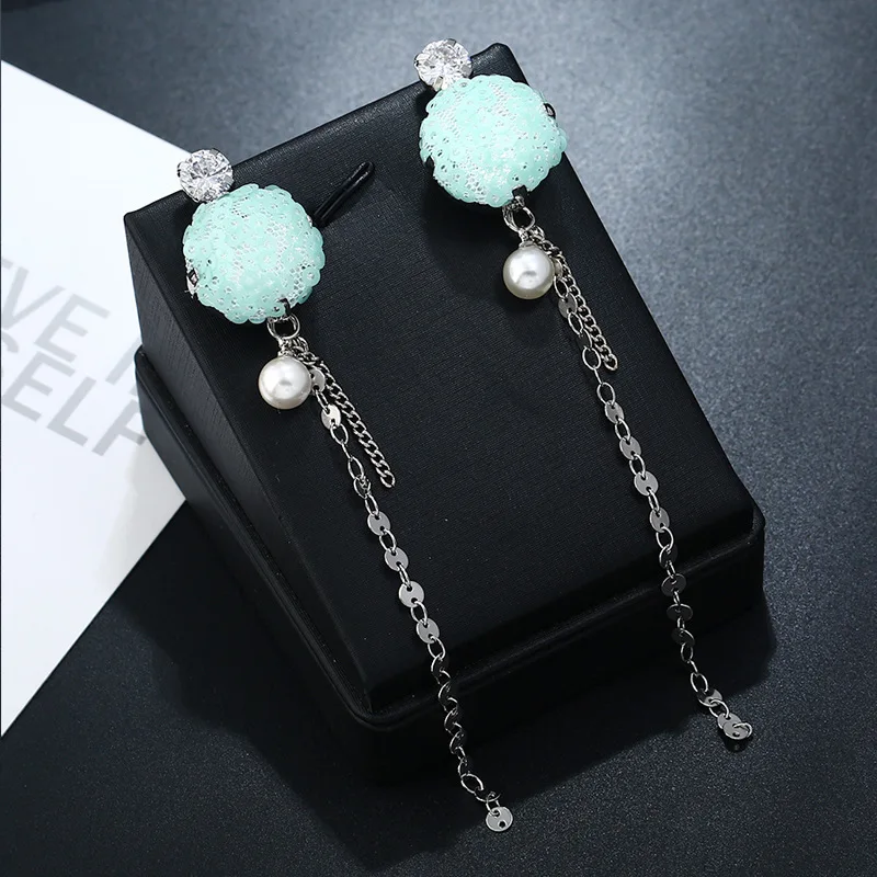 1Pair Fashion Rhinestone Pearl Earrings Geometric Round Circle Lace Crystal Drop Earring