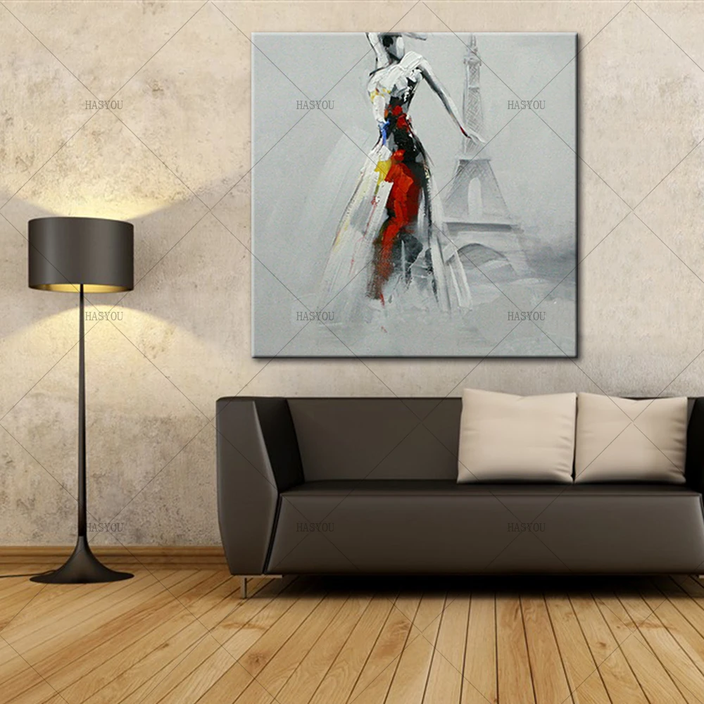 Pop-Art-Sexy-Lady-Dancing-in-Front-of-Eiffel-Tower-Oil-Painting-Modern-Knife-Painted-Painting (2)