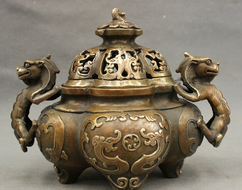 S3292 8" Chinese Bronze Copper Wealth Dragon Unicorn Statue Box Incense Burner Censer D0317
S3292 8" Chinese Bronze Copper Wealth Dragon Unicorn Statue Box Incense Burner Censer D0317