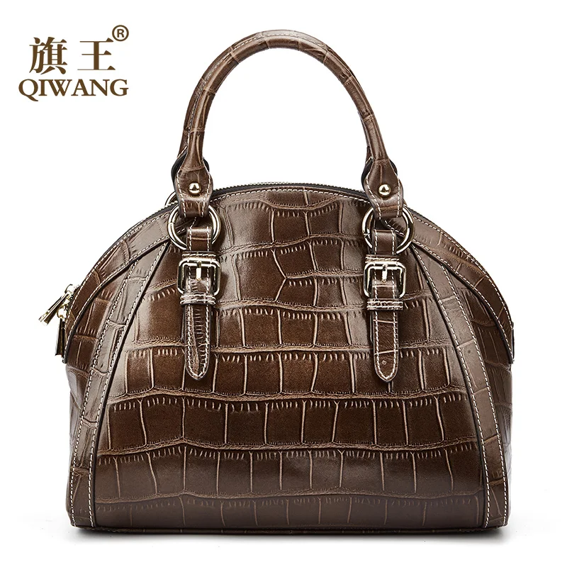 Qiwang Женская Высококачественная сумка из натуральной кожи кофе крокодиловый узор