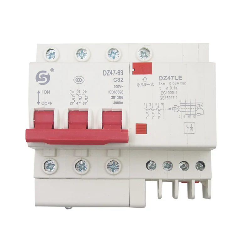 Leakage switch DZ47LE-63A, 1P+N2P air switch with protection open circuit breaker 3P4P
Leakage switch DZ47LE-63A, 1P+N2P air switch with protection open circuit breaker 3P4P
