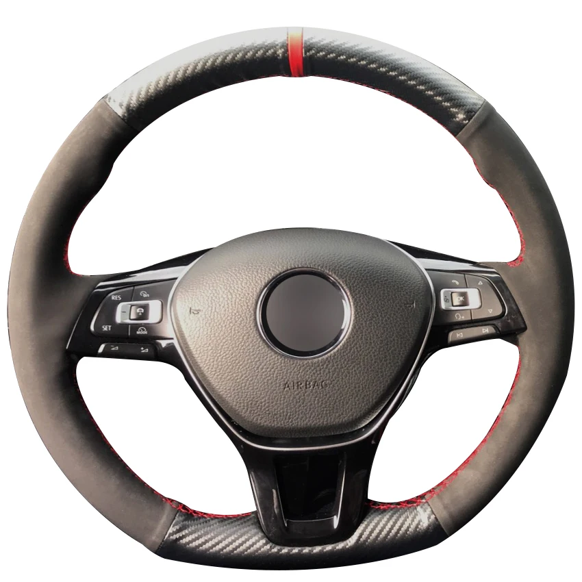 Carbon Fiber Leather Black Suede Red Marker Steering Wheel Cover for Volkswagen VW Golf 7 Mk7 New Polo Jetta Passat B8 Tiguan
Carbon Fiber Leather Black Suede Red Marker Steering Wheel Cover for Volkswagen VW Golf 7 Mk7 New Polo Jetta Passat B8 Tiguan