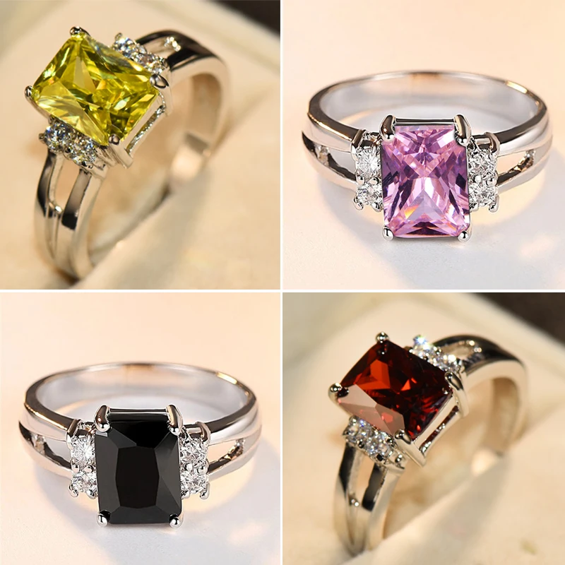 Cute Female Pink Red Yellow Black Stone Ring Fashion 925 Silver Wedding Jewelry Crystal Promise Engagement Rings For Women
Cute Female Pink Red Yellow Black Stone Ring Fashion 925 Silver Wedding Jewelry Crystal Promise Engagement Rings For Women