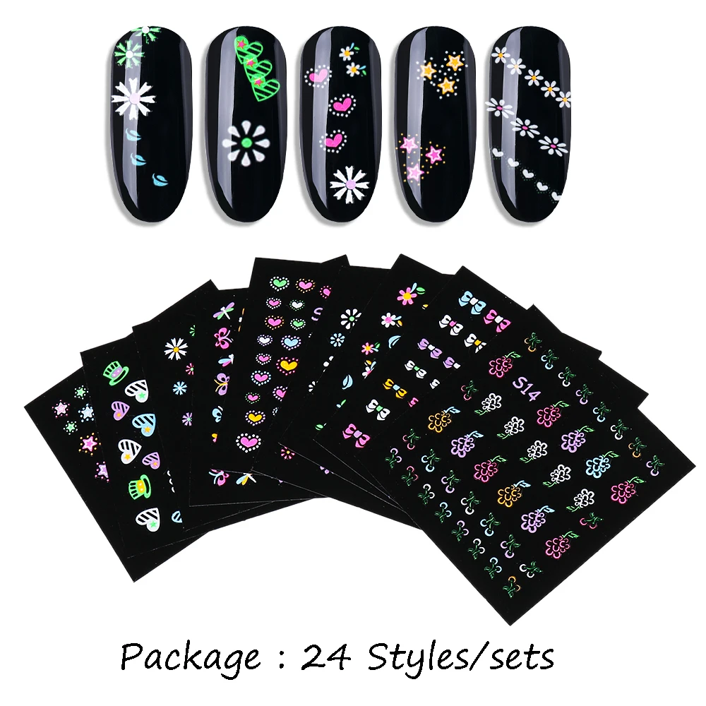 24pcs Fluorescence Nail Art Stickers 3D Neon Butterfly Flowers 3D Sliders Decals Luminous Adhesive Wraps Manicure Decoration Set
24pcs Fluorescence Nail Art Stickers 3D Neon Butterfly Flowers 3D Sliders Decals Luminous Adhesive Wraps Manicure Decoration Set