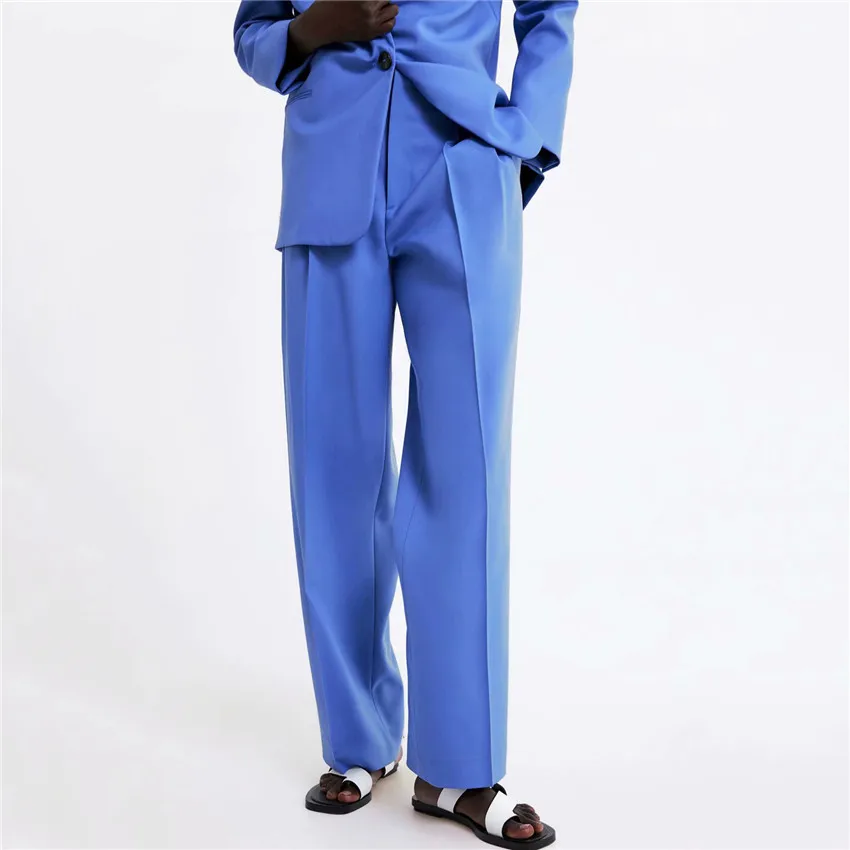 BLSQR Women elegant blue wide leg pants pockets zipper fly design office wear full length trousers female casual long pantalones
BLSQR Women elegant blue wide leg pants pockets zipper fly design office wear full length trousers female casual long pantalones