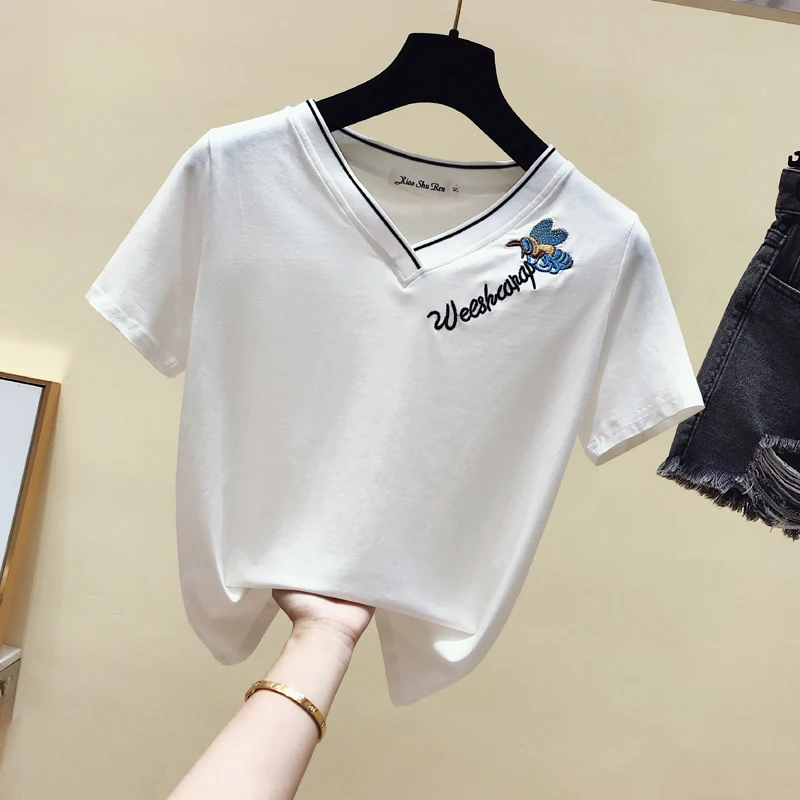 gkfnmt T Shirt Women Embroidery Tshirt Woman Cotton 2019 Tops Summer Short Sleeve Vintage V-Neck Tee Shirts Femme T-Shirt Female
gkfnmt T Shirt Women Embroidery Tshirt Woman Cotton 2019 Tops Summer Short Sleeve Vintage V-Neck Tee Shirts Femme T-Shirt Female