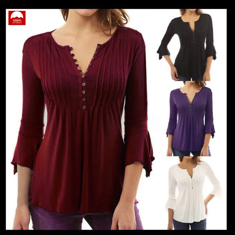 The New Spring Large Size Long Sleeve T-Shirt Bottoming Shirt Solid Color Bell Sleeve Women Leisure Three Quarter Sleeve NZC-067
The New Spring Large Size Long Sleeve T-Shirt Bottoming Shirt Solid Color Bell Sleeve Women Leisure Three Quarter Sleeve NZC-067