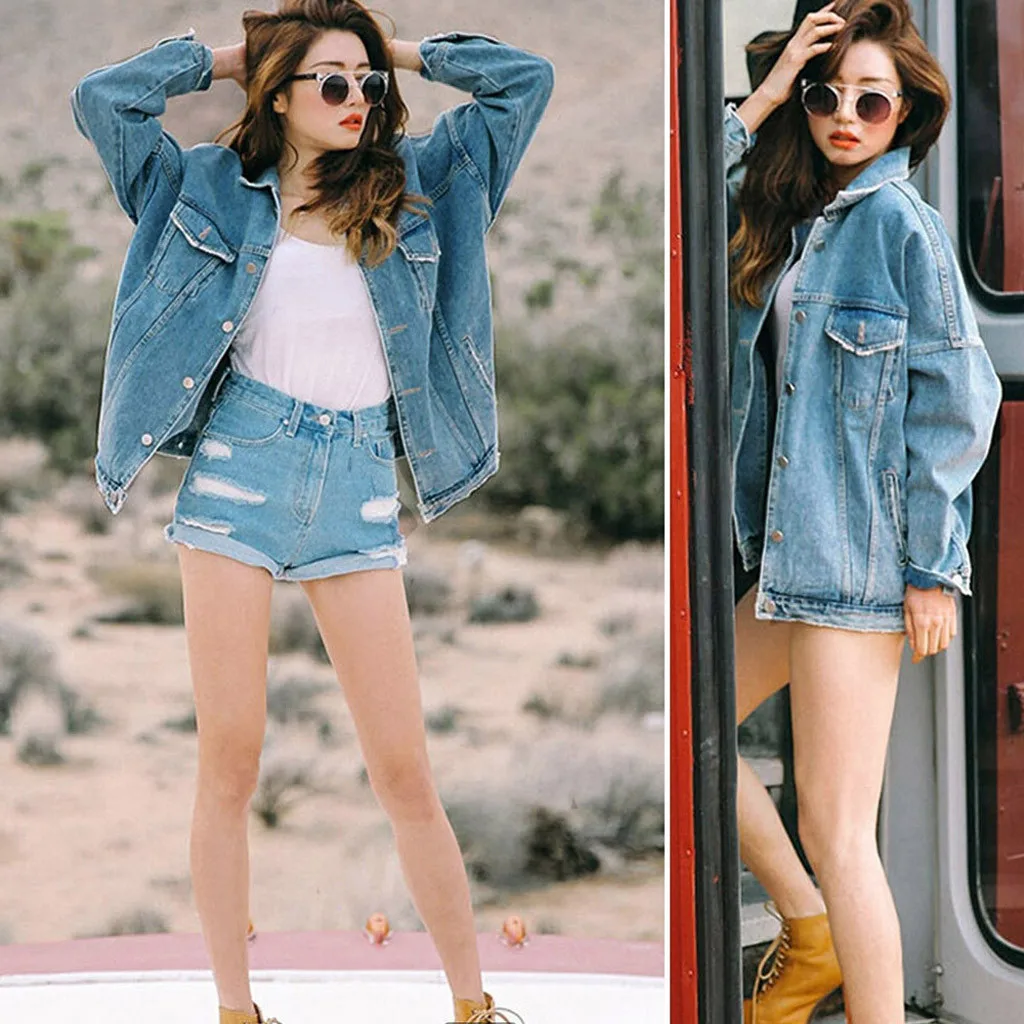 Solid Turn-down Collar Jean Jacket for Women Loose Button Casual Blue Fashionable Women Coats Female outwear Denim Feminine L709
Solid Turn-down Collar Jean Jacket for Women Loose Button Casual Blue Fashionable Women Coats Female outwear Denim Feminine L709