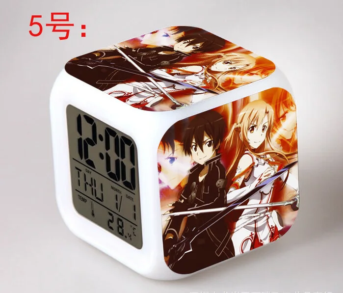 Image Japanese Anime Sword Art Online LED 7 Color Flash Digital Alarm Clocks Kids Night Light Bedroom Clock reloj despertador