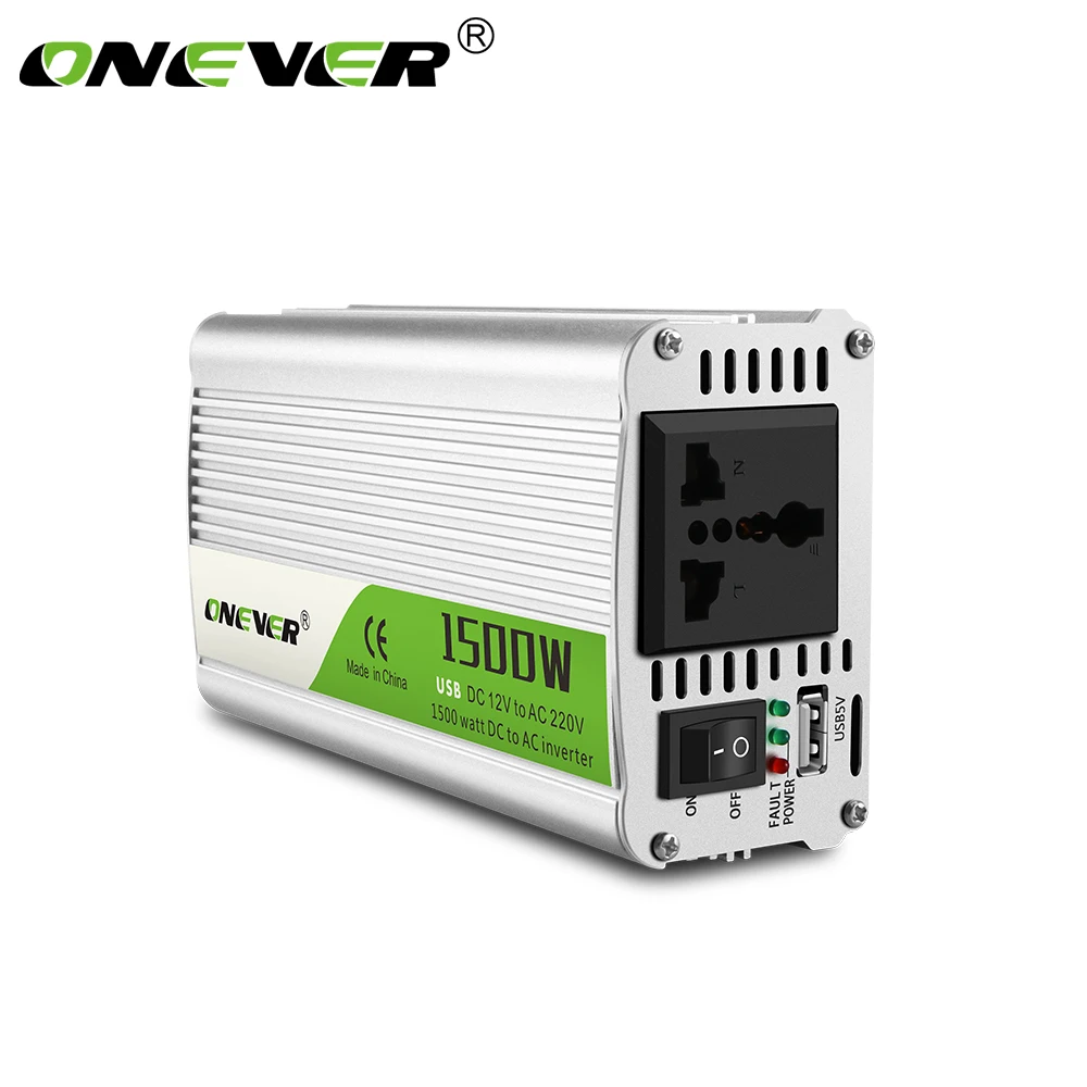 Onever Inverter DC 12V to AC 220V 1500W Car Power Inverter Converter Power Supply Modified Sine Wave Power with Intelligent Fan
Onever Inverter DC 12V to AC 220V 1500W Car Power Inverter Converter Power Supply Modified Sine Wave Power with Intelligent Fan