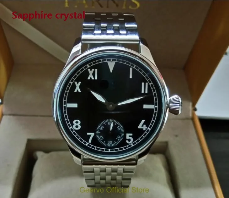 Sapphire crystal 44mm GEERVO black dial Asian 6497 17 jewels Mechanical Hand Wind movement men's watch green luminous 044A
Sapphire crystal 44mm GEERVO black dial Asian 6497 17 jewels Mechanical Hand Wind movement men's watch green luminous 044A