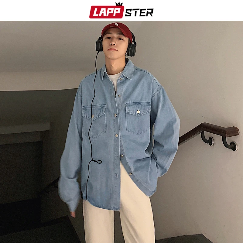 LAPPSTER Men Korean Fashions Denim Shirts 2019 Man Harajuku Loose Long Sleeve Shirt Male Vintage Casual Cotton Loose Blue Shirt
LAPPSTER Men Korean Fashions Denim Shirts 2019 Man Harajuku Loose Long Sleeve Shirt Male Vintage Casual Cotton Loose Blue Shirt