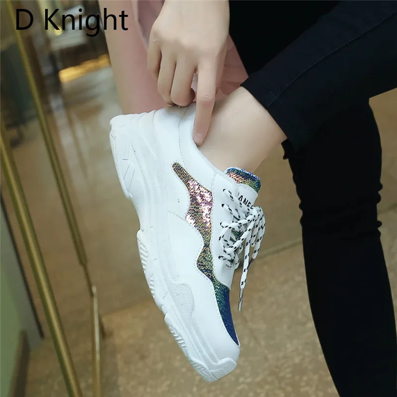 Brand 2018 Lady Platform Shoes Lace Up Black White Sneakers Women Winter Mesh Shoes For Women Flats Creepers Short Plush Inside (8)