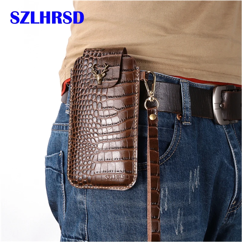 

Wrist Men Genuine Leather Case Mobile Phone Waist Bag Wear Belt Verticle Waist Bag for ASUS ZenFone 5Z ZS620KL ZE620KL ZC600KL