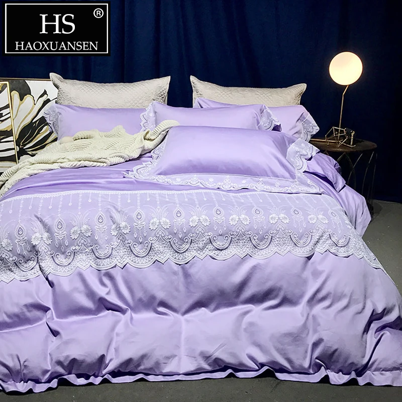 HS Fashion Violet Blue Lace Jacquard 4pcs Bedding Sets 100% Pima Cotton Girls Princess Duvets and Linen Sets Double Bed Set
HS Fashion Violet Blue Lace Jacquard 4pcs Bedding Sets 100% Pima Cotton Girls Princess Duvets and Linen Sets Double Bed Set