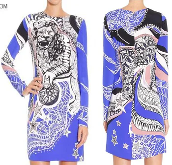 spring new elegant slim digital print o-neck dress
spring new elegant slim digital print o-neck dress