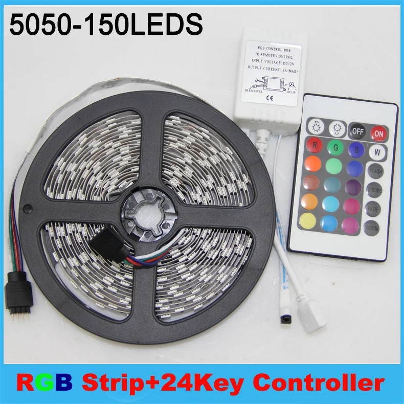 5M Flexible RGB LED Strip SMD 5050 30LED/M Non Waterproof 150 LED 24 key IR Remote Controller
5M Flexible RGB LED Strip SMD 5050 30LED/M Non Waterproof 150 LED 24 key IR Remote Controller