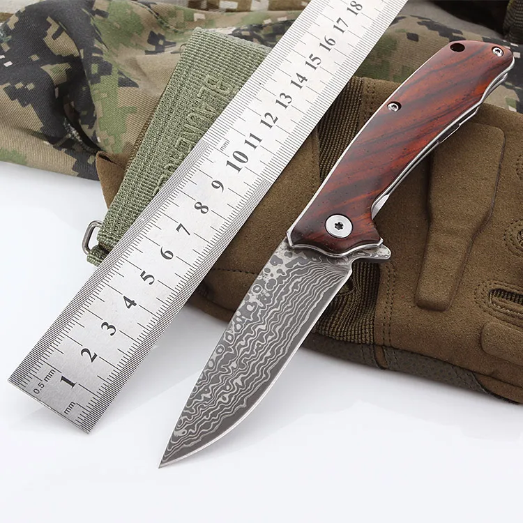 VG10 Damascu с деревянной ручкой подшипник складной карманный нож для кемпинга EDC